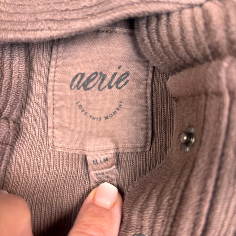 🤎 Aerie Textured Ribbed Henley Hoodie | Size M | Taupe Brown - Picture 6 of 8